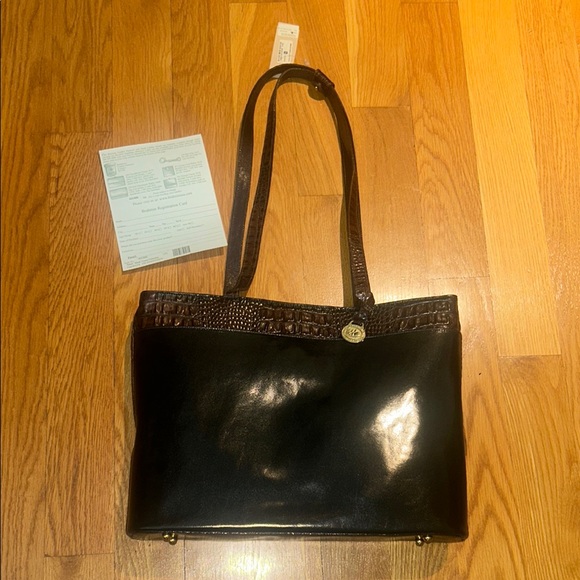 Brahmin Leather Tanya Black Tuscan Collection Elegant Tote Bag NWT